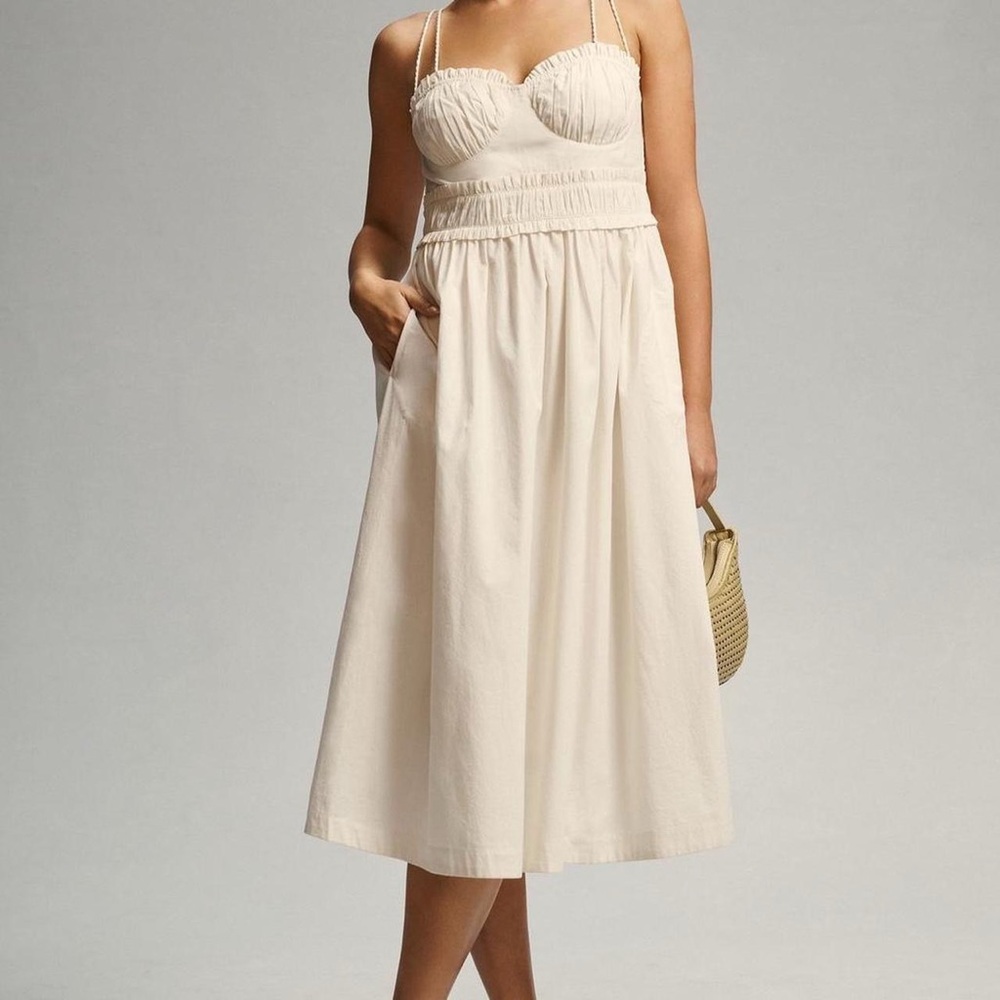 NWOT Anthropologie Corset Midi Dress White